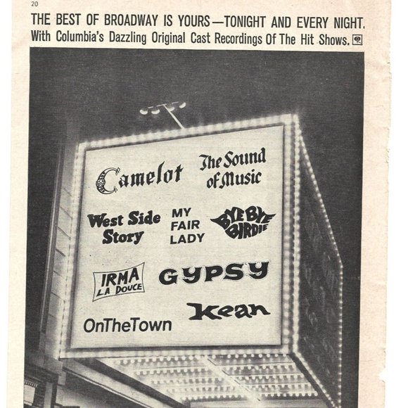 Best of Broadway Columbia Records Cast Recordings AD 1960s Vintage Print Ad 9 in - Picture 2 of 2